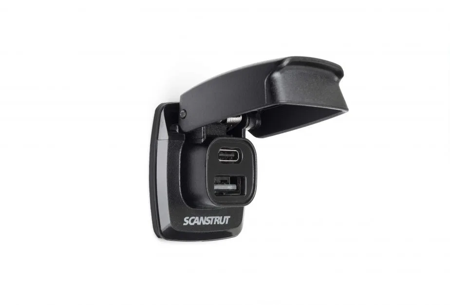 SC-USB-F1 – SCANSTRUT USB Outlet, Marine And Vehicle Use 1 USB-A/ 1 USB-C Fast Charge Socket 10 To 32 Volt DC Input V...
